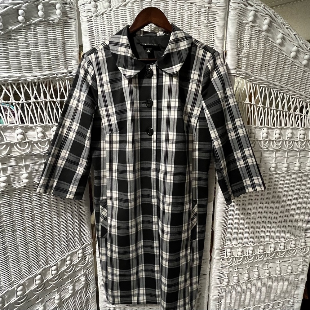Vtg I.N. STUDIO Jacket GLEN PLAID Sz 12 Black White Grey RETRO Mid-Length PREPPY